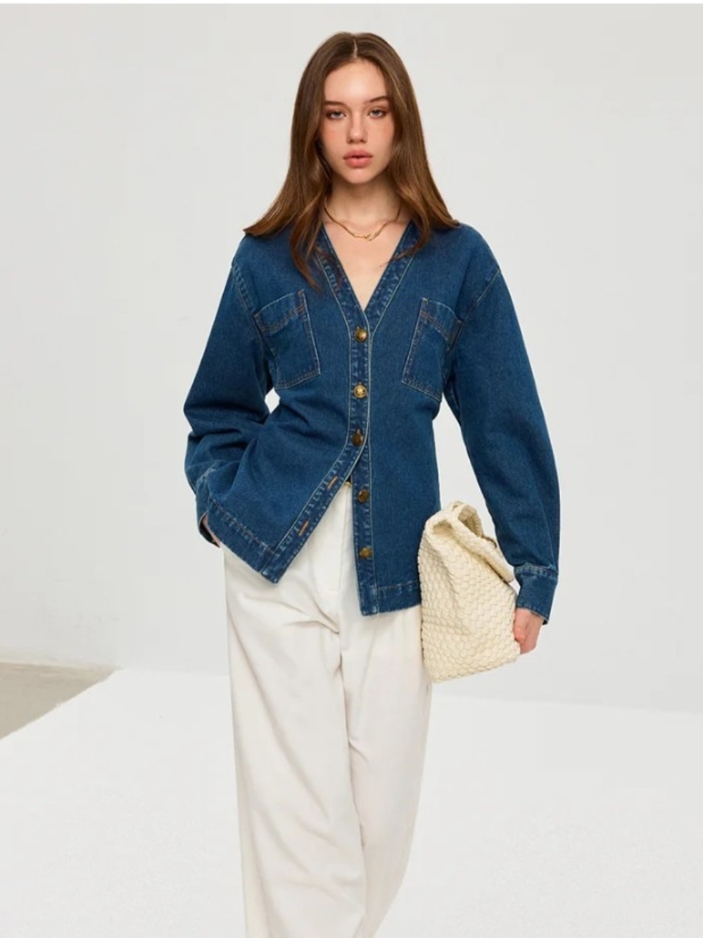 Commense Blue Denim V-Neck Jacket - SZ S NWTs